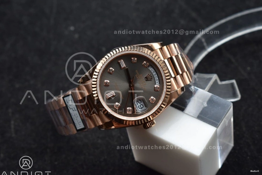 (Gain RG vr3255 904L Dial Grey Steel President with DayDate QF 36 Diamond Square Bracelet Best on V5 Edition Weight) 0506
